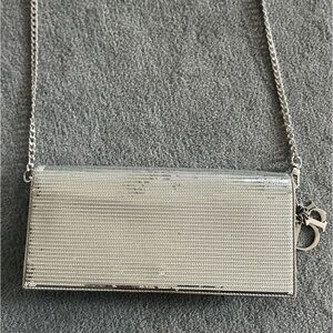 Authentic Dior Silver Sequin Cannage Lady Dior Clutch